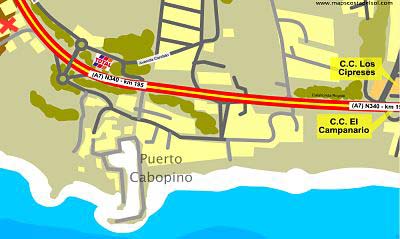 Map showing location of ARtola Gardens apartment in relation to Puerto Cabopino