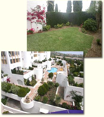 Private garden and communal pool at Mijas golf apartment